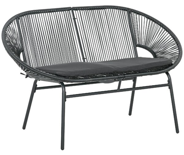 VivaGarden Divano da Esterno 2 Posti con Cuscini e Braccioli in Rattan PE e Acciaio 132x72x83 cm colore Nero