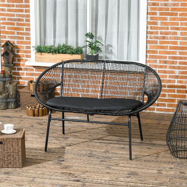 VivaGarden Divano da Esterno 2 Posti con Cuscini e Braccioli in Rattan PE e Acciaio 132x72x83 cm colore Nero