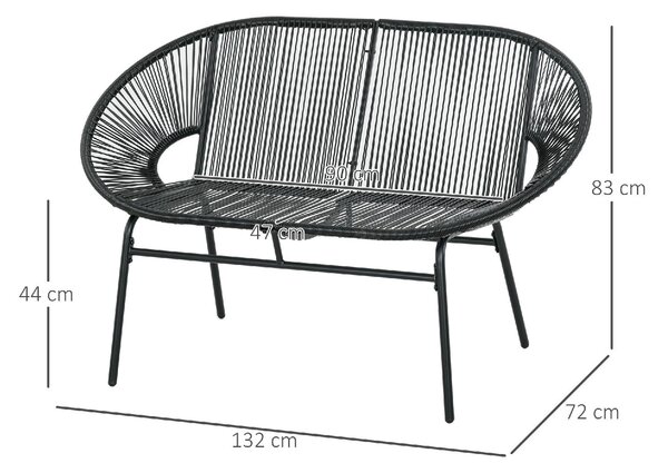 VivaGarden Divano da Esterno 2 Posti con Cuscini e Braccioli in Rattan PE e Acciaio 132x72x83 cm colore Nero
