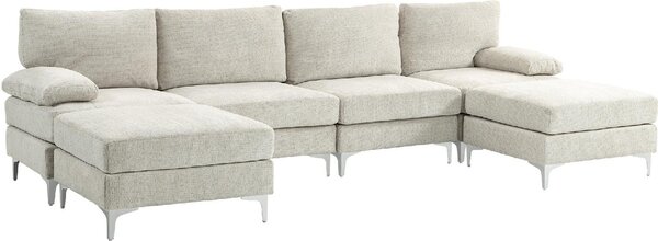 DecHome Divano Componibile 4 Posti Moderno in Tessuto effetto Ciniglia Dimensioni 313x149x88 cm colore Crema