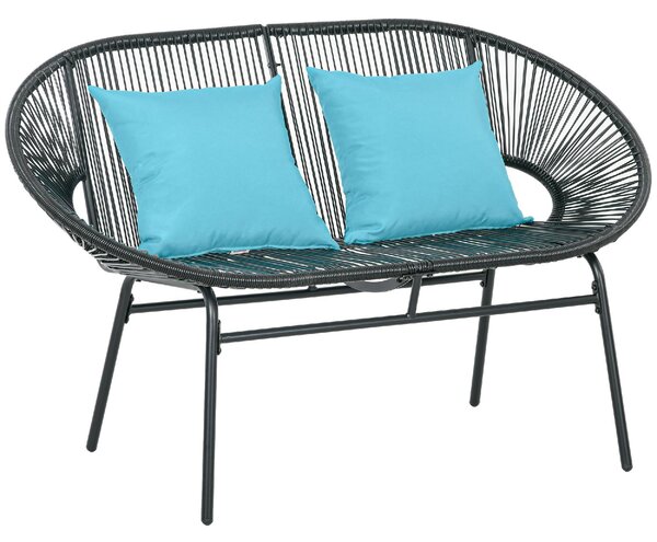 VivaGarden Divano da Esterno 2 Posti con Cuscini e Braccioli in Rattan PE e Acciaio 132x72x83 cm colore Nero
