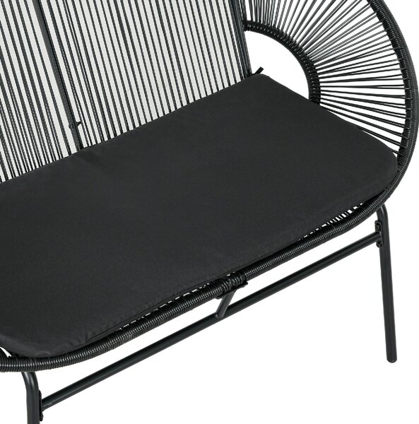 VivaGarden Divano da Esterno 2 Posti con Cuscini e Braccioli in Rattan PE e Acciaio 132x72x83 cm colore Nero