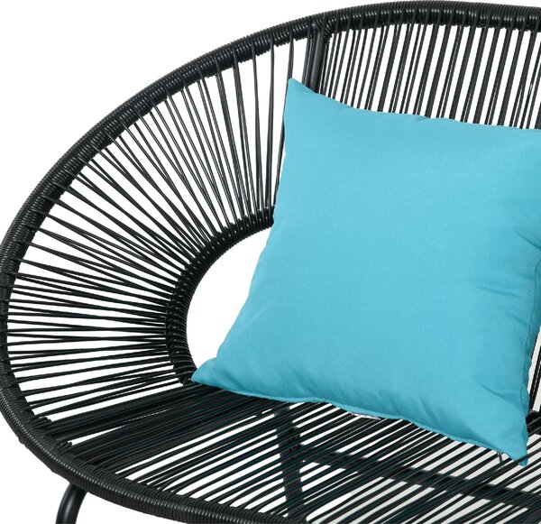 VivaGarden Divano da Esterno 2 Posti con Cuscini e Braccioli in Rattan PE e Acciaio 132x72x83 cm colore Nero
