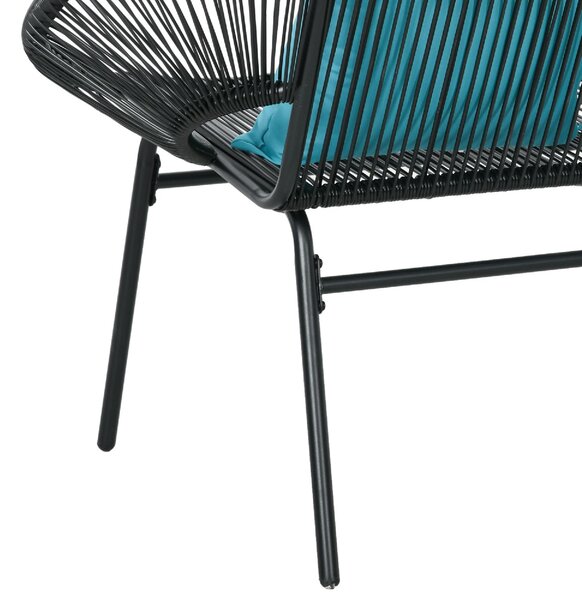VivaGarden Divano da Esterno 2 Posti con Cuscini e Braccioli in Rattan PE e Acciaio 132x72x83 cm colore Nero