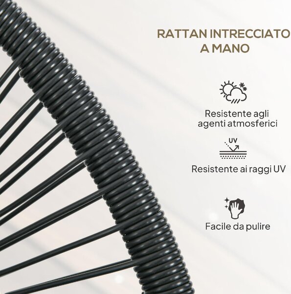 VivaGarden Divano da Esterno 2 Posti con Cuscini e Braccioli in Rattan PE e Acciaio 132x72x83 cm colore Nero