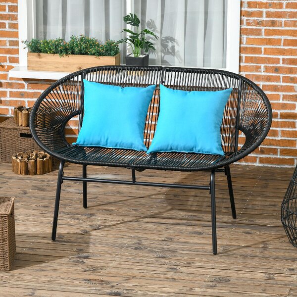 VivaGarden Divano da Esterno 2 Posti con Cuscini e Braccioli in Rattan PE e Acciaio 132x72x83 cm colore Nero