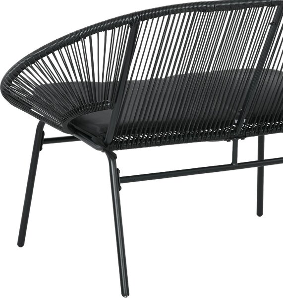 VivaGarden Divano da Esterno 2 Posti con Cuscini e Braccioli in Rattan PE e Acciaio 132x72x83 cm colore Nero