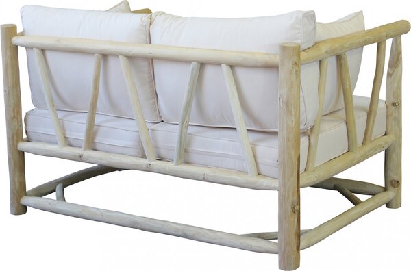 VivaGarden Divano da Esterno 2 Posti con Cuscini e Braccioli in Teak 131,5x92x77 cm colore Bianco/Tortora - Martinez