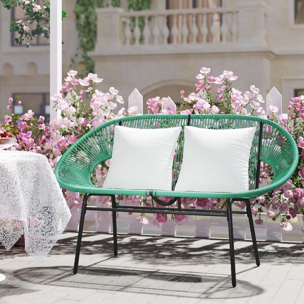 VivaGarden Divano da Esterno 2 Posti con Cuscini e Braccioli in Rattan PE e Acciaio 132x72x83 cm colore Verde