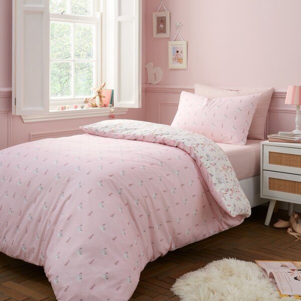 Set copripiumino e federa da bambini bianco e rosa in cotone per letto singolo 135x200 cm Ballerina – Belle & Boo