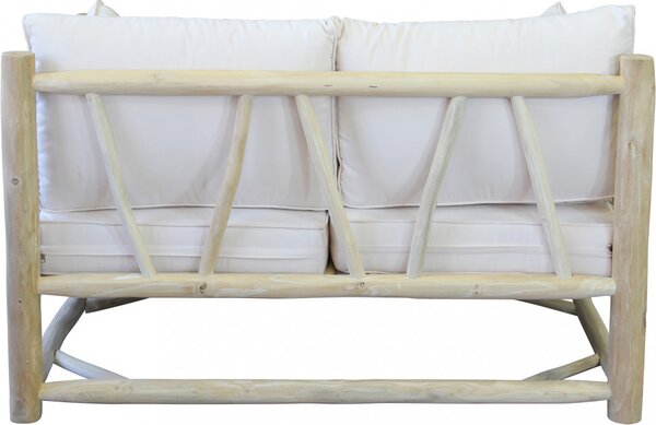 VivaGarden Divano da Esterno 2 Posti con Cuscini e Braccioli in Teak 131,5x92x77 cm colore Bianco/Tortora - Martinez