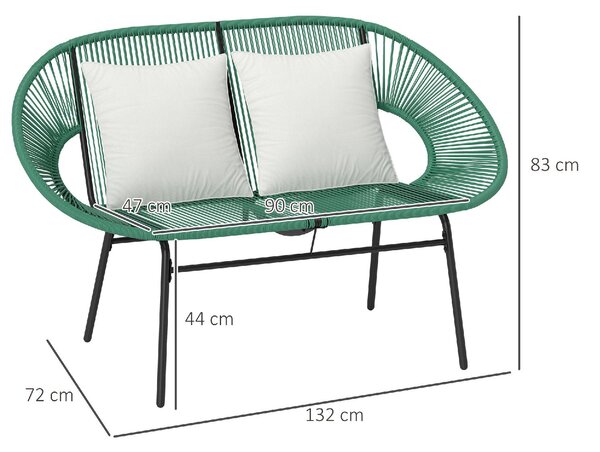 VivaGarden Divano da Esterno 2 Posti con Cuscini e Braccioli in Rattan PE e Acciaio 132x72x83 cm colore Verde
