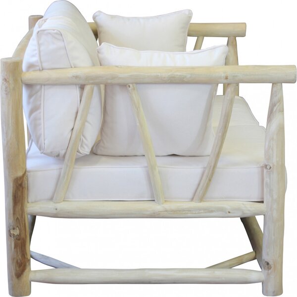 VivaGarden Divano da Esterno 2 Posti con Cuscini e Braccioli in Teak 131,5x92x77 cm colore Bianco/Tortora - Martinez