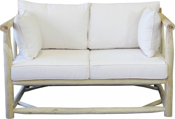 VivaGarden Divano da Esterno 2 Posti con Cuscini e Braccioli in Teak 131,5x92x77 cm colore Bianco/Tortora - Martinez