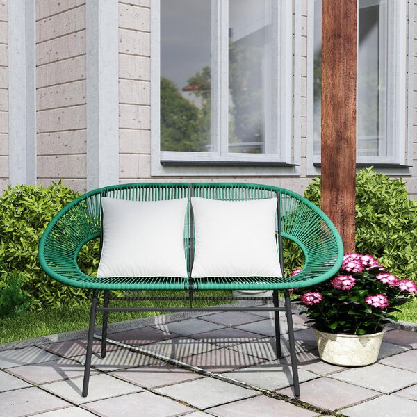 VivaGarden Divano da Esterno 2 Posti con Cuscini e Braccioli in Rattan PE e Acciaio 132x72x83 cm colore Verde