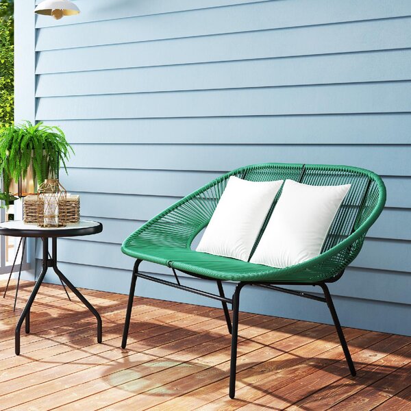 VivaGarden Divano da Esterno 2 Posti con Cuscini e Braccioli in Rattan PE e Acciaio 132x72x83 cm colore Verde