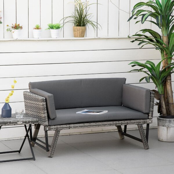 VivaGarden Divano da Esterno 2 Posti con Cuscini e Braccioli Ribaltabili in Rattan PE 129x63x67 cm colore Grigio