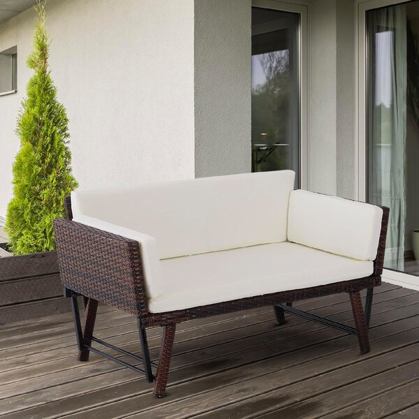 VivaGarden Divano da Esterno 2 Posti con Cuscini e Braccioli Ribaltabili in Rattan PE 129x63x67 cm colore Bianco