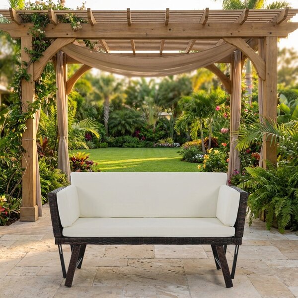 VivaGarden Divano da Esterno 2 Posti con Cuscini e Braccioli Ribaltabili in Rattan PE 129x63x67 cm colore Bianco