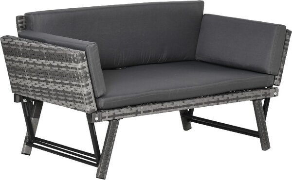 VivaGarden Divano da Esterno 2 Posti con Cuscini e Braccioli Ribaltabili in Rattan PE 129x63x67 cm colore Grigio