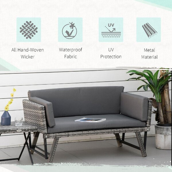 VivaGarden Divano da Esterno 2 Posti con Cuscini e Braccioli Ribaltabili in Rattan PE 129x63x67 cm colore Grigio