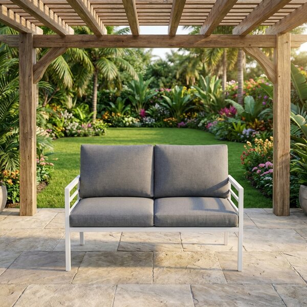 Amicasa Divano da Esterno 2 Posti con Cuscini in Alluminio 126x73x85 cm colore Bianco - Loren