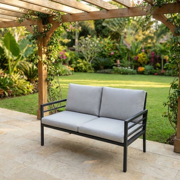 Amicasa Divano da Esterno 2 Posti con Cuscini in Alluminio 126x73x85 cm colore Grigio Scuro - Loren