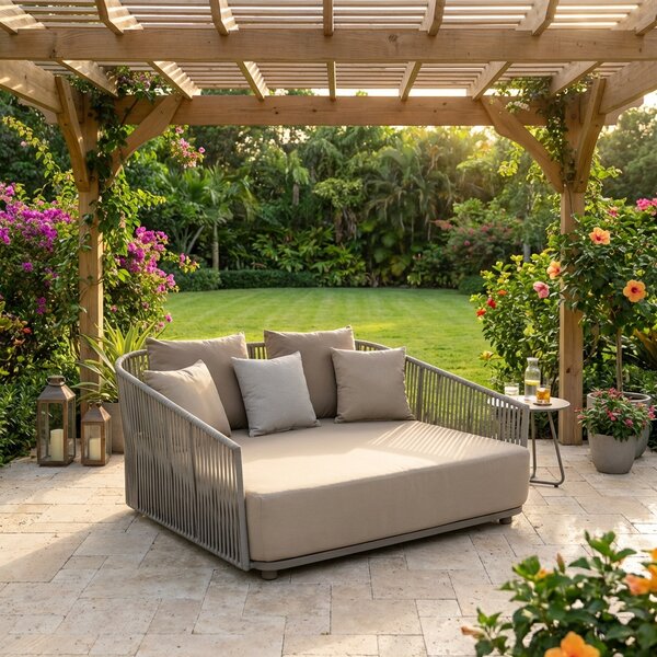 VivaGarden Divano da Esterno 2 Posti con Cuscini in Alluminio e Corda 155x75x132 cm colore Taupe
