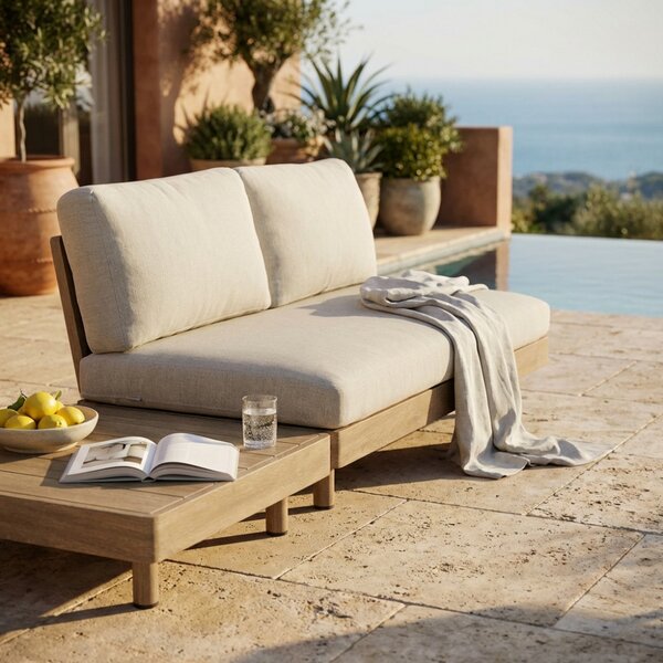 VivaGarden Divano da Esterno 2 Posti con Cuscini in Alluminio effetto Legno 150x91x71 cm colore Marrone/Grigio - Colombia