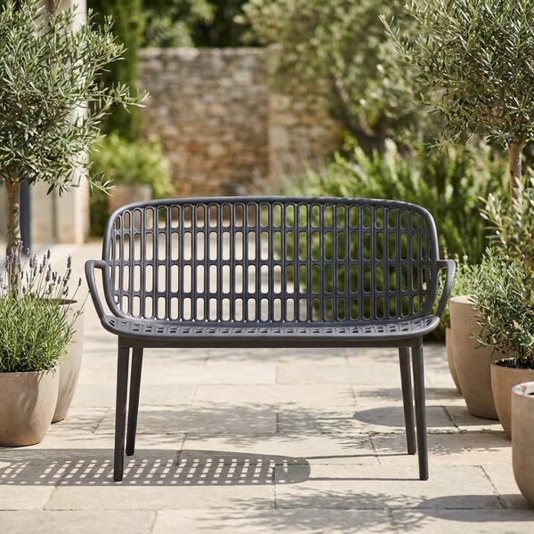 Plastica Alto Sele Divano da Esterno 2 Posti in Polipropilene Rinforzato 115x61,5x81 cm Design Effetto Bamboo colore Antracite - Positano