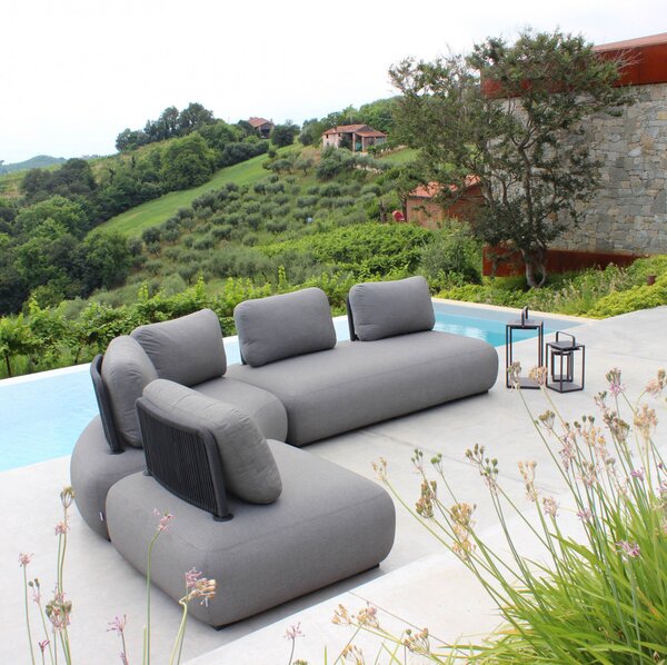 VivaGarden Divano da Esterno 2 Posti Modulare Centrale con Cuscini in Corda e Corda e Alluminio 202x103x77 cm colore Grigio
