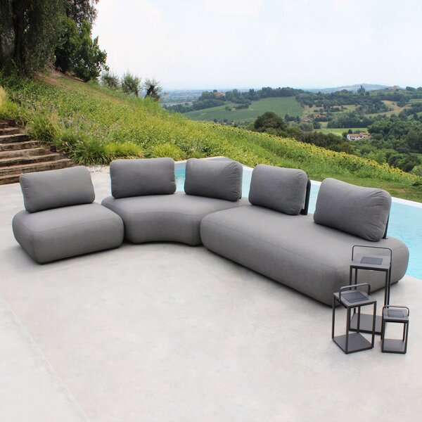 VivaGarden Divano da Esterno 2 Posti Modulare Centrale con Cuscini in Corda e Corda e Alluminio 202x103x77 cm colore Grigio