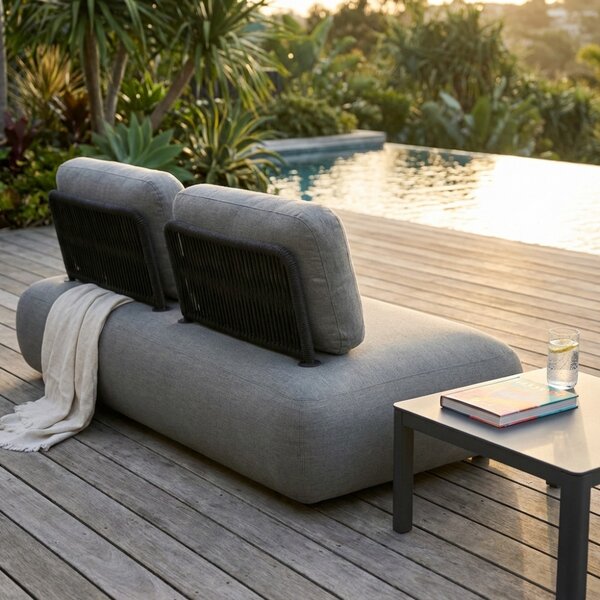 VivaGarden Divano da Esterno 2 Posti Modulare Centrale con Cuscini in Corda e Corda e Alluminio 202x103x77 cm colore Grigio
