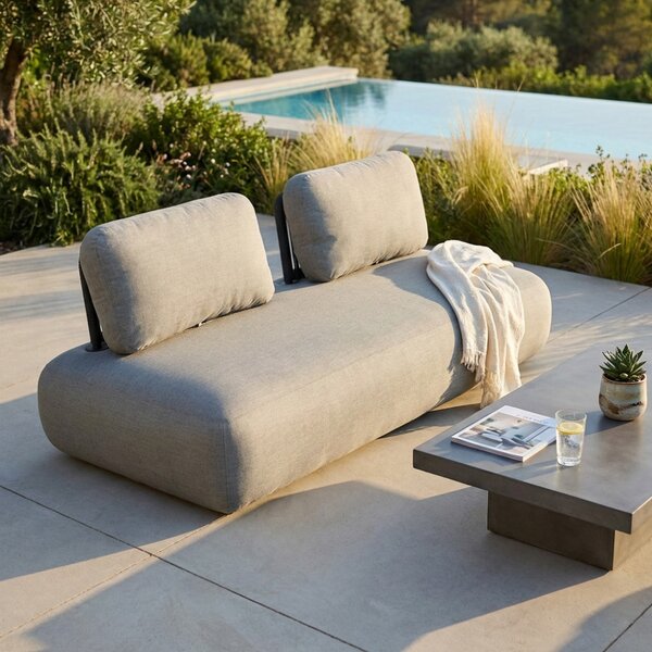 VivaGarden Divano da Esterno 2 Posti Modulare Centrale con Cuscini in Corda e Corda e Alluminio 202x103x77 cm colore Grigio