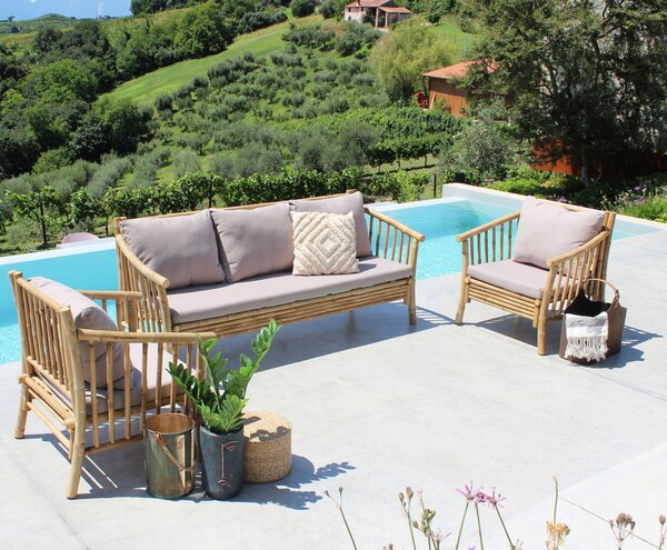 VivaGarden Divano da Esterno 3 Posti con Cuscini in Bamboo 190x74x80 cm colore Naturale - Borough