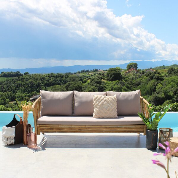 VivaGarden Divano da Esterno 3 Posti con Cuscini in Bamboo 190x74x80 cm colore Naturale - Borough