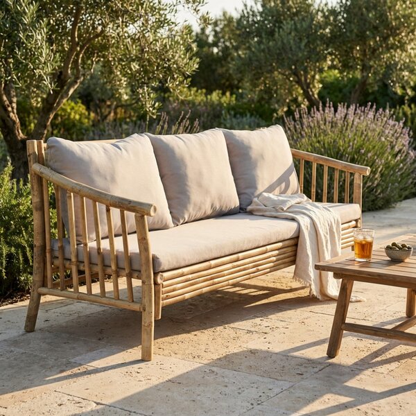 VivaGarden Divano da Esterno 3 Posti con Cuscini in Bamboo 190x74x80 cm colore Naturale - Borough