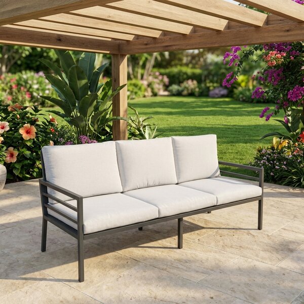 Amicasa Divano da Esterno 3 Posti con Cuscini in Alluminio 186x73x85 cm colore Grigio - Loren
