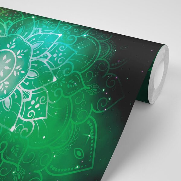 Carta da parati – Mandala verde con sfondo galattico