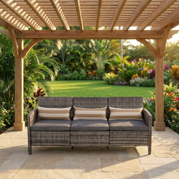VivaGarden Divano da Esterno 3 Posti con Cuscini in Rattan 173x68x78 cm con Cuscini colore Grigio