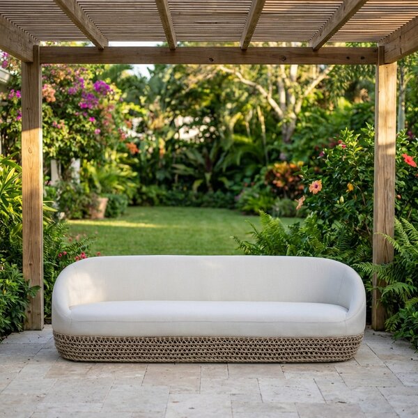 VivaGarden Divano da Esterno 3 Posti con Cuscini in Alluminio e Corda 91x220x71 cm colore Beige Lafayette