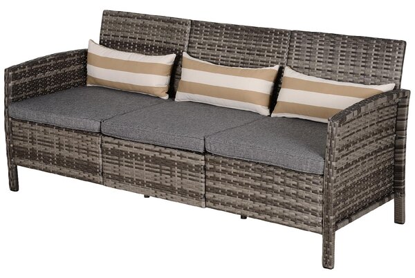 VivaGarden Divano da Esterno 3 Posti con Cuscini in Rattan 173x68x78 cm con Cuscini colore Grigio