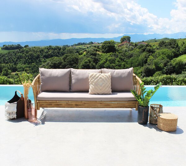 VivaGarden Divano da Esterno 3 Posti con Cuscini in Bamboo 190x74x80 cm colore Naturale - Borough