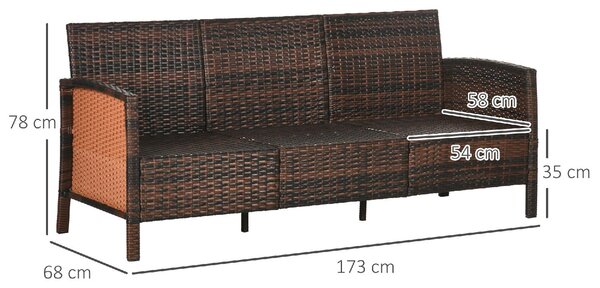 VivaGarden Divano da Esterno 3 Posti in Rattan PE con Cuscini Imbottiti e Sfoderabili 173x68x78 cm colore Marrone