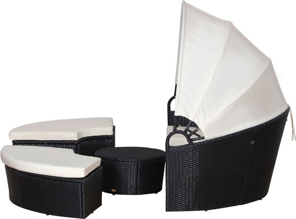 VivaGarden Divano da Esterno a conchiglia con Cuscini in Rattan PE 180x175x147 cm colore Nero/Beige