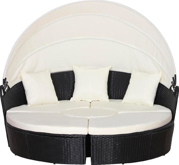 VivaGarden Divano da Esterno a conchiglia con Cuscini in Rattan PE 180x175x147 cm colore Nero/Beige