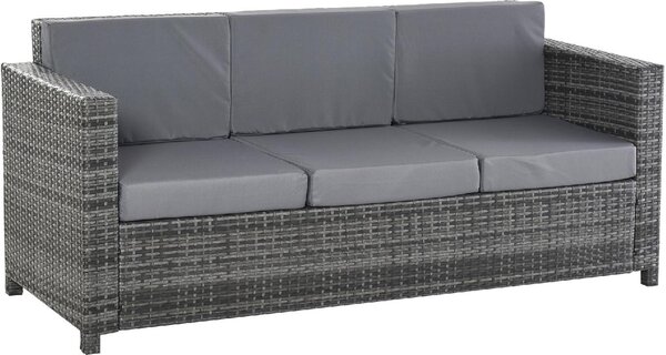 VivaGarden Divano da Esterno 3 Posti in Rattan PE e Metallo con Cuscini Imbottiti 185x70x80 cm colore Grigio