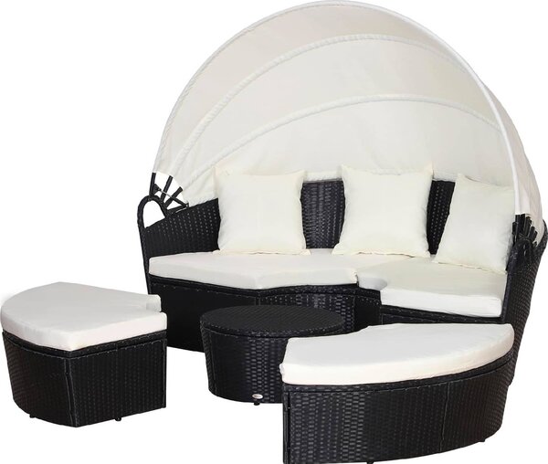 VivaGarden Divano da Esterno a conchiglia con Cuscini in Rattan PE 180x175x147 cm colore Nero/Beige