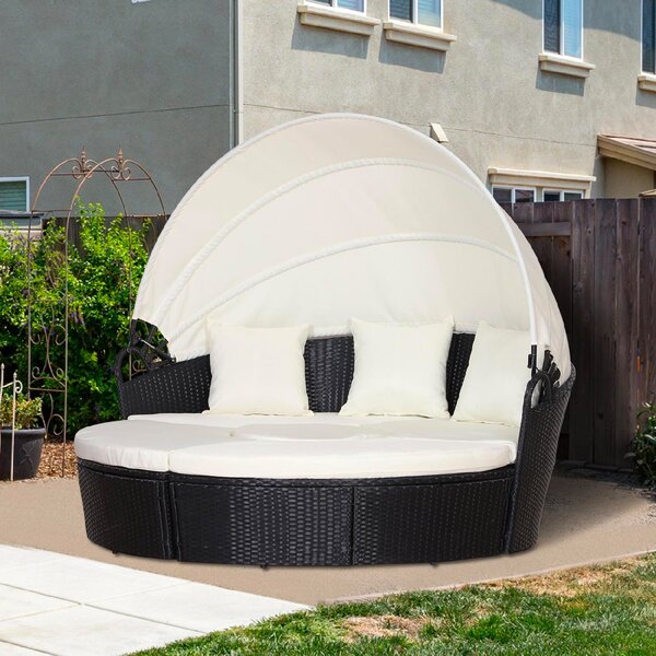 VivaGarden Divano da Esterno a conchiglia con Cuscini in Rattan PE 180x175x147 cm colore Nero/Beige