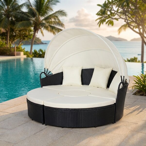 VivaGarden Divano da Esterno a conchiglia con Cuscini in Rattan PE 180x175x147 cm colore Nero/Beige